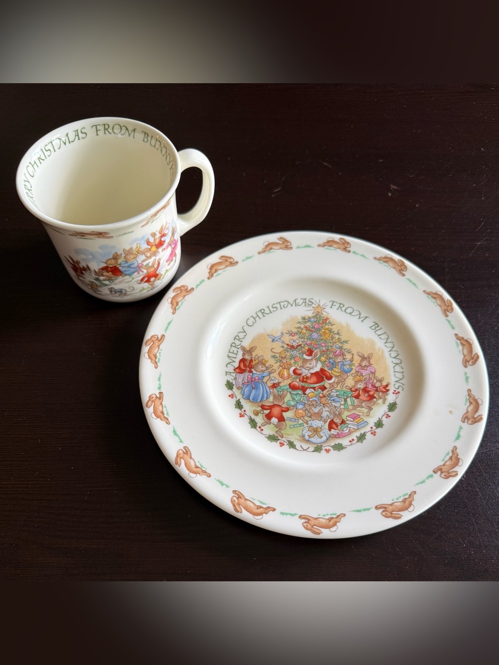Royal Doulton Christmas Bunnykins 8” Plate and Mug Set